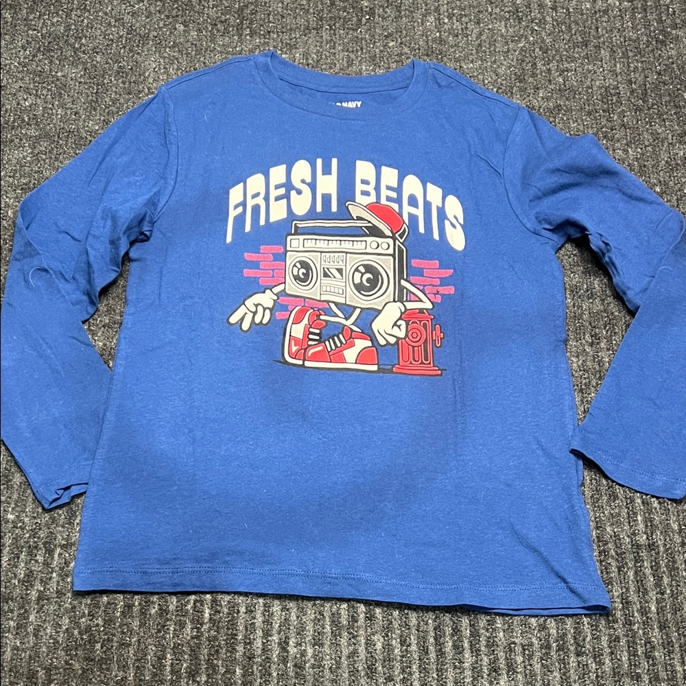 Old Navy kids Blue Fresh Beats Long Sleeve Tee Size L (10/12)